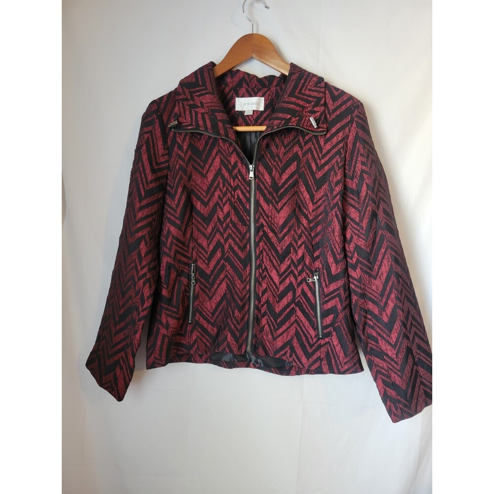 Erin London Women's S Chevron Quilted Zip Jacket Red Black Collared Blazer Coat